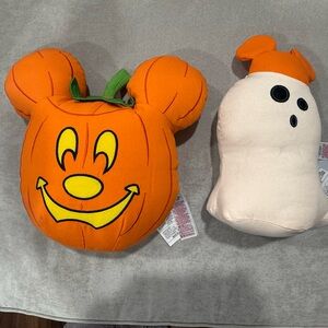 Disney Parks Halloween Pumpkin Mickey Mouse & Mickey Ghost Pillow Plush 2022